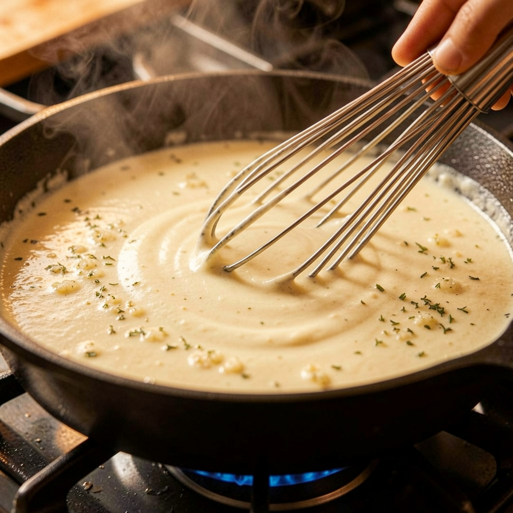 Creamy Garlic Chicken Pasta making